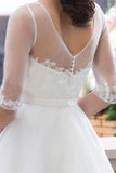 Ivory Half Sleeves Floor-length Bateau With Lace Applique Tulle Wedding Dresses Bridal Gown N495