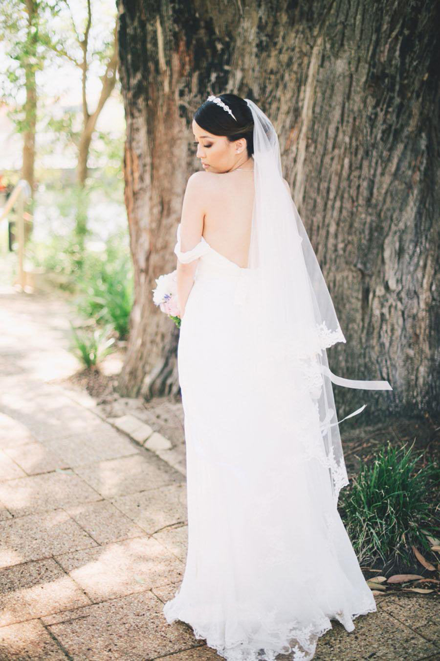 Flowy Off the Shoulder Chiffon Beach Wedding Dress, Simple Long Pleated Bridal Dress N1289