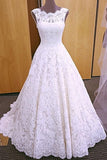 Elegant Lace Bridal Dress, White Long Backless Lace Wedding Dress