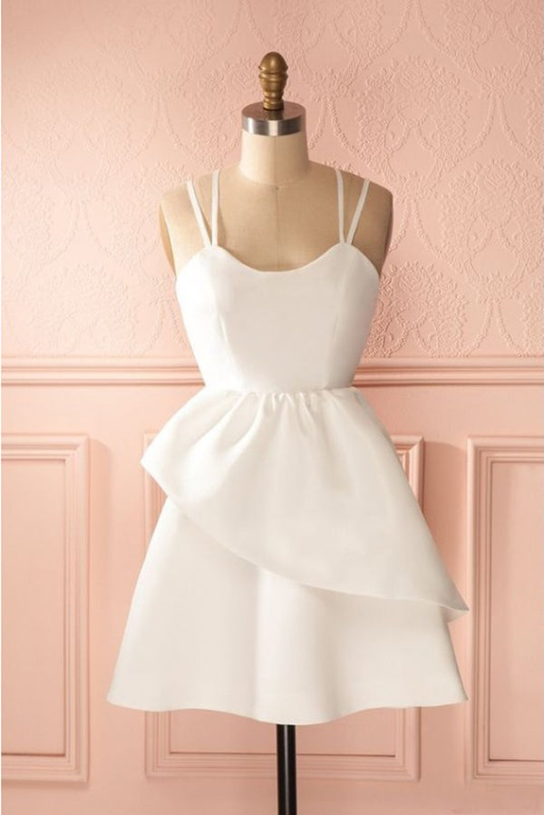 Simple Ivory Spaghetti Strap Satin Short Prom Dress, Cute Mini Homecoming Dresses