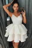 Simple Spaghetti Straps Short Homecoming Dress with Lace, Satin Graduation Dress N1838