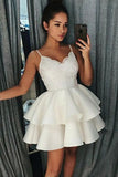 Spaghetti Straps Short Homecoming Dresses with Lace Satin Graduation Dresses N1838