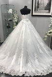 Ivory Strapless Lace Appliques Crystal Beaded Sash Tulle Wedding Dresses Ball Gowns N872