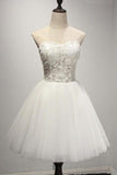 A Line Sweetheart Ivory Strapless Appliqued Tulle Prom Dresses N1086