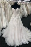 Ivory Sweetheart Tulle Wedding Dress with Lace Appliques, Long Bridal Dresses N1537
