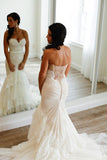 Plus Size Sweetheart Mermaid Backless Tiered Lace Wedding Dress with Sweep Train,N344