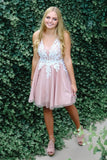 Knee Length V-Neck Tulle Homecoming Gown with Lace Appliques Cute Graduation Dresses N2119