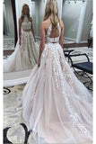 Two Piece High Neck Open Back Appliques Prom Dresses with Beads Long Formal Dresses N1058