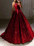 Pretty Sparkly V-neck Sleeveless Sequin Long Prom Dresses