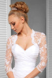 3/4 Sleeve Exquisite Lace Applique Bridal Jacket Scalloped Top Neck, Wedding Jacket