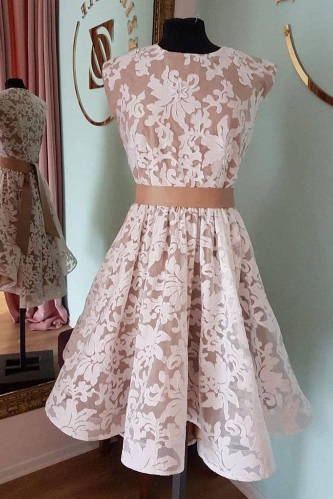 Unique Jewel Lace Homecoming Gown with Ribbon