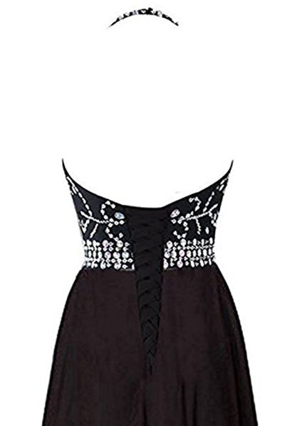 A Line Halter Gradient Chiffon Long Beading Prom Dresses N662