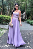 Lavender Spaghetti Strap Sleeveless Floor Length Appliqued Prom Dress, Evening Dress N1263