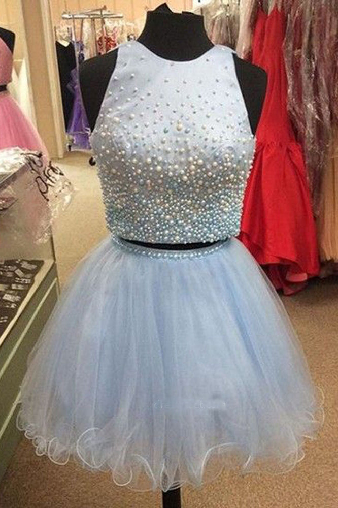 Light Blue Two Piece Homecoming Dresses with Beading N1062