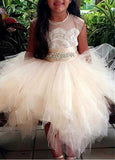 Princess Scoop Tulle Flower Girl Dresses with Beading Belt F014
