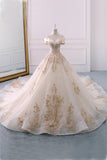Gorgeous Off the Shoulder Ball Gown Wedding Dresses Long Appliques Bridal Dresses N1528