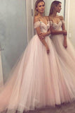 A Line Off the Shoulder Tulle Prom Dress with Sparkly Beads, Cheap Party Dress Long N1359