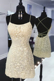 Spaghetti Straps Lace Appliqued Sheath Homecoming Dresses