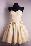 Light Yellow Sweetheart Lace Appliques Short Prom Dress, New Strapless Homecoming Dress