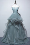 Spaghetti Straps Tulle Princess Formal Evening Party Dresses Long Formal Prom Dresses