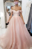 Light Pink Off The Shoulder A-Line Party Dress Long Tulle Prom Evening Dress