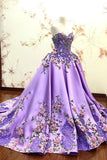 Lilac Ball Gown Sweetheart Prom Dress, Gorgeous Party Dress with Lace Appliques 