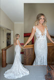 Sexy V-Neck Sleeveless Mermaid Romantic Lace Wedding Gowns,Bridal Dresses N948