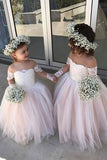 Adorable Long Sleeve Flower Girl Dresses, Little Girls Off the Shoulder Wedding Dress