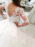 Gorgeous Ivory V-Neck Long Sleeves Appliques Wedding Dresses N618