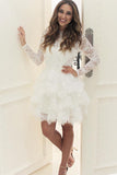 Mini Long Sleeves Layers Lace Homecoming Dresses N841