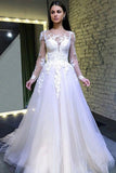 Puffy Long Sleeves Tulle Wedding Dresses Long Bridal Dresses with Lace Appliques N2243