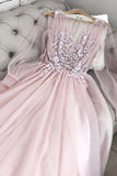 Floor Length Long Sheer Sleeves V Neck Prom Dress with Lace Appliques N2456