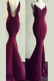 Spaghetti Straps Mermaid V-neck Sleeveless Prom Dress,Sexy Backless Evening Dress,N688