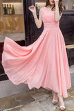 Peach Summer V-Neck Plain Chiffon Maxi Dresses  Flowy Long Bridesmaid Dresses N1564