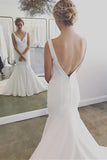 V-Neck Mermaid Long Beach Wedding Dresses Backless Bridal Dresses N1993