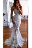 Mermaid Sweetheart Long Wedding Dresses with Lace Appliques Sexy Bridal Dresses with Beads N1312