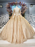 Stunning Ball Gown Long Sleeves Prom Dresses Pretty Long Sleeve Quinceanera Dresses N2244