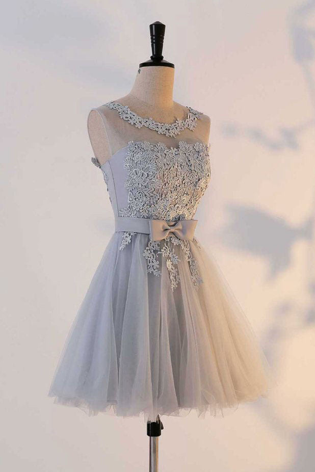 Cute A Line Appliqued Homecoming Dresses with Bowknot Cheap Tulle Short Prom Dresses N903
