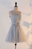 Cute A Line Appliqued Homecoming Dresses with Bowknot Cheap Tulle Short Prom Dresses N903