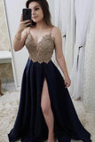 Sparkly Spaghetti Strap Satin Prom Dresses with Beading N1540