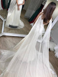 Trumpet Floor-length Sheer Sleeveless Lace Appliques Chiffon Wedding Dresses with Shoulder Yarn N410