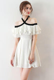 Chic Light Ivory Halter Ruffles Chiffon Short Homecoming Dresses N406