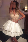 See-through Sexy Lace Top Sleeveless Homecoming Dress,Tiered Stain Short Prom Dresses,N287