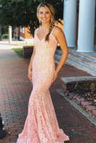 Straps Lace Prom Dress, Mermaid Sleeveless Long Party Dress with Sparkles N1580