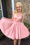 Simple A-Line Bateau Knee-Length Pink Satin Sleeveless Homecoming Dress with Beading,N372