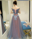 A Line Off-the-Shoulder Tulle Long Prom Dresses Long Tulle Pleats Evening Dresses N1053