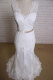 Sheath V-Neck Sleeveless Lace Bridal Dresses Sweep Train Tulle Beach Wedding Gown with Sash N819