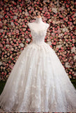 Vintage Princess Sleeveless Ball Gown Ivory Wedding Dresses with Flowers and Beads