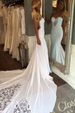 See-through Sheath Sleeveless Long Beach Lace Wedding Dresses N624