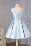 Light Blue Sleeveless Satin Appliques Homecoming Dresses N1017